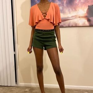 F21 Orange Flounce Bodysuit